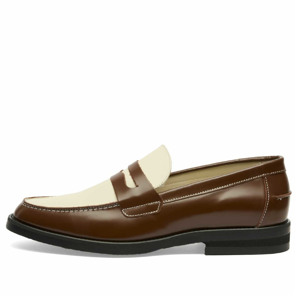 Duke + Dexter Men's Wilde Penny Loafer in Chestnut/White