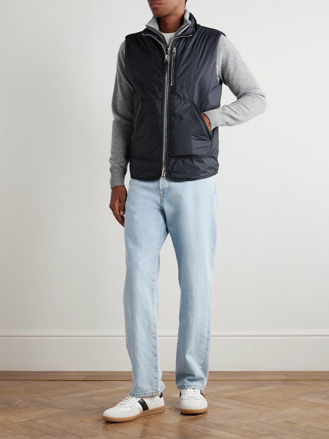 TOM FORD - Padded Leather-Trimmed Shell Gilet - Blue