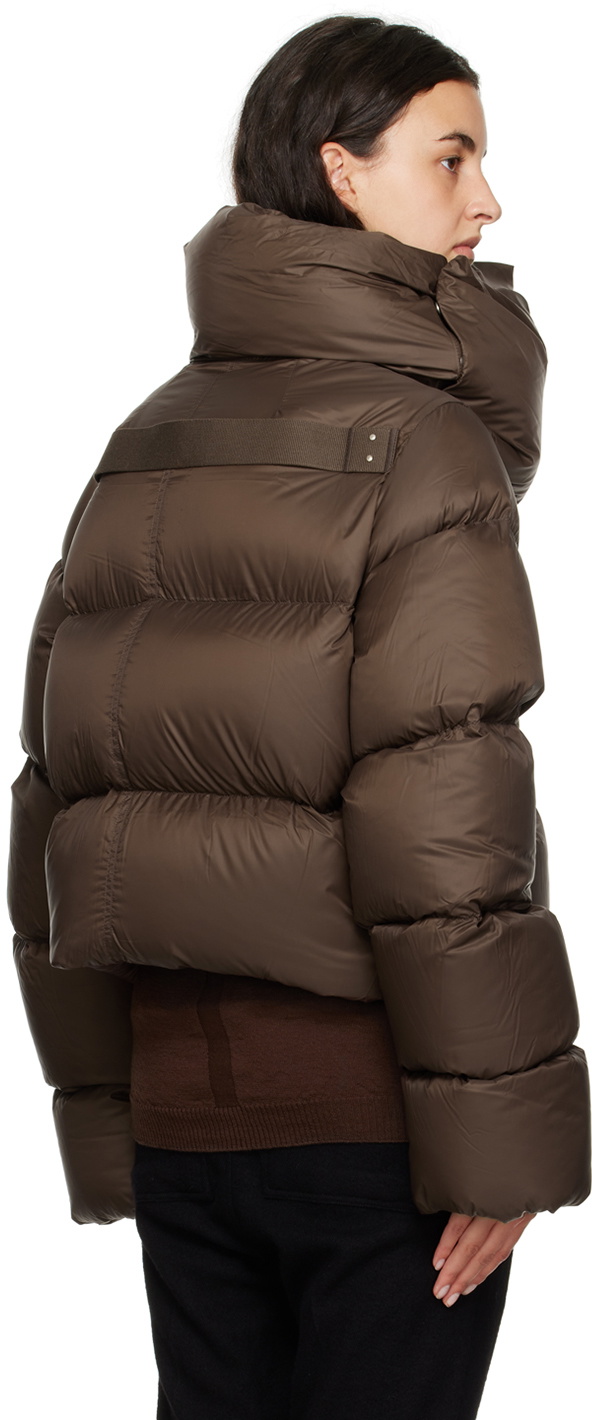 Rick Owens Brown Funnel Neck Down Jacket Rick Owens