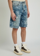 Amiri Palm Printed Denim Shorts Indigo