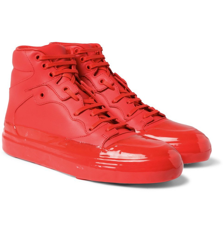 Photo: Balenciaga - Rubberised-Leather High-Top Sneakers - Men - Red