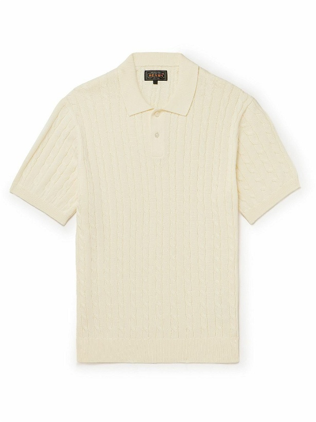Photo: Beams Plus - Cable-Knit Linen and Cotton-Blend Polo Shirt - White