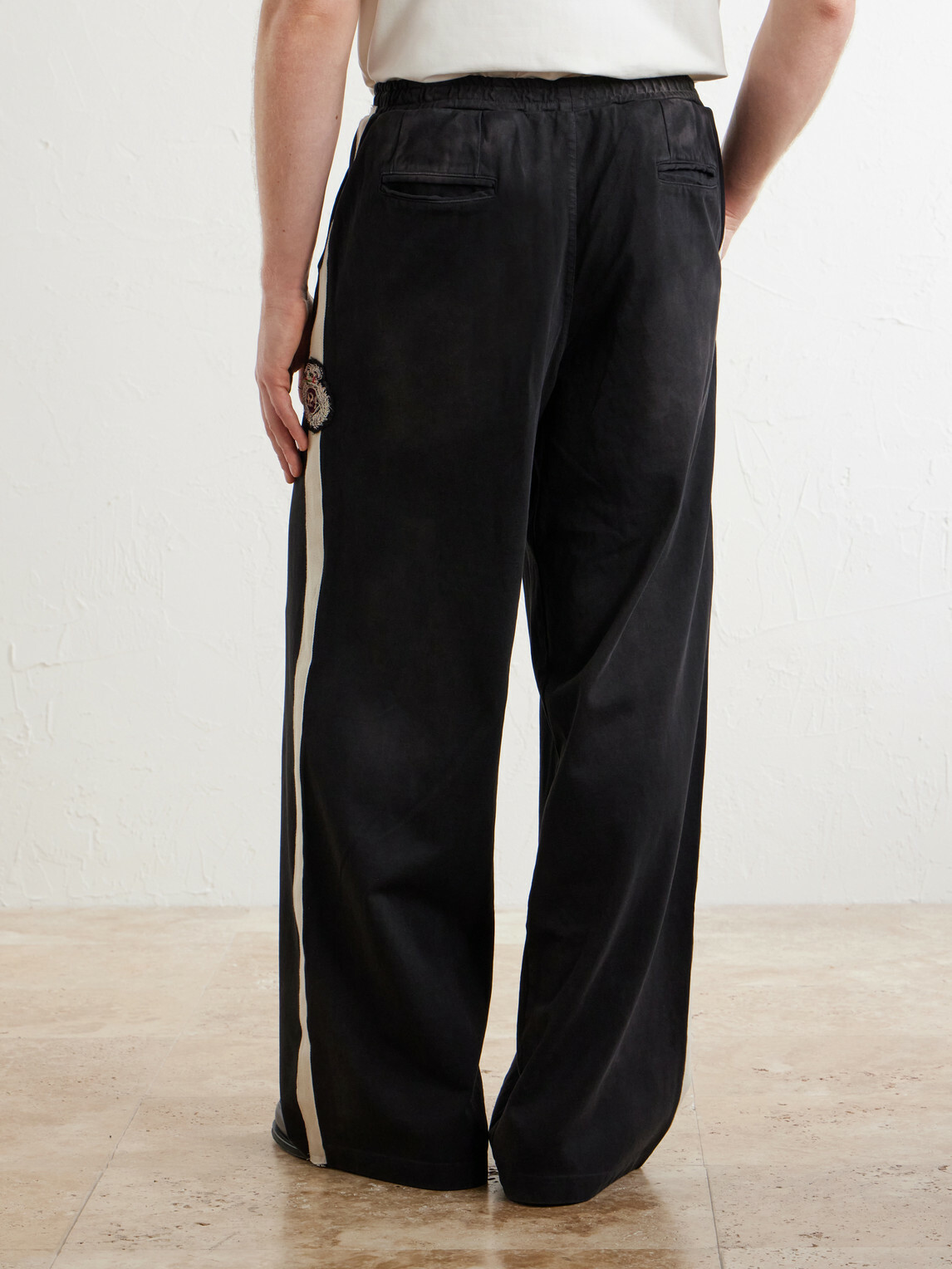 424 - Straight-Leg Distressed Striped Cotton-Jersey Sweatpants - Black