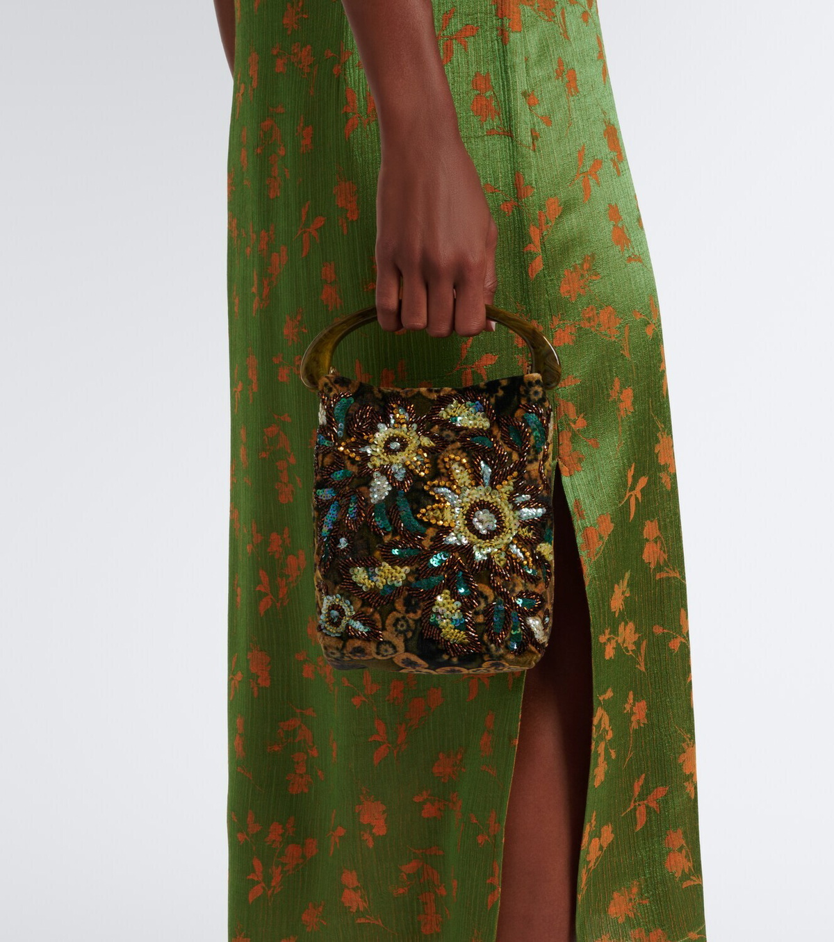 Dries Van Noten Embellished floral jacquard top-handle bag