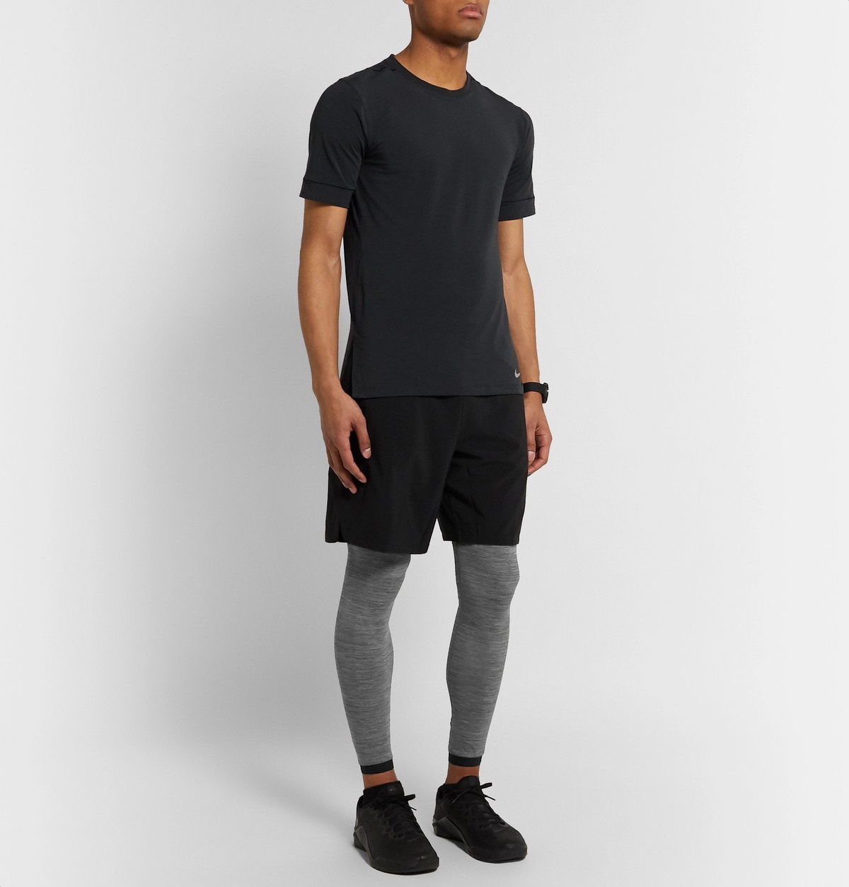 Nike Training - Pro Logo-Print Mélange Dri-FIT Tights - Gray