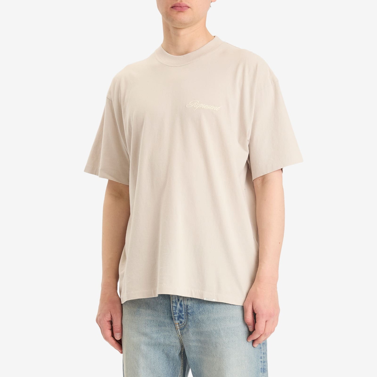 Represent Men's Script Logo T-Shirt in Concrete