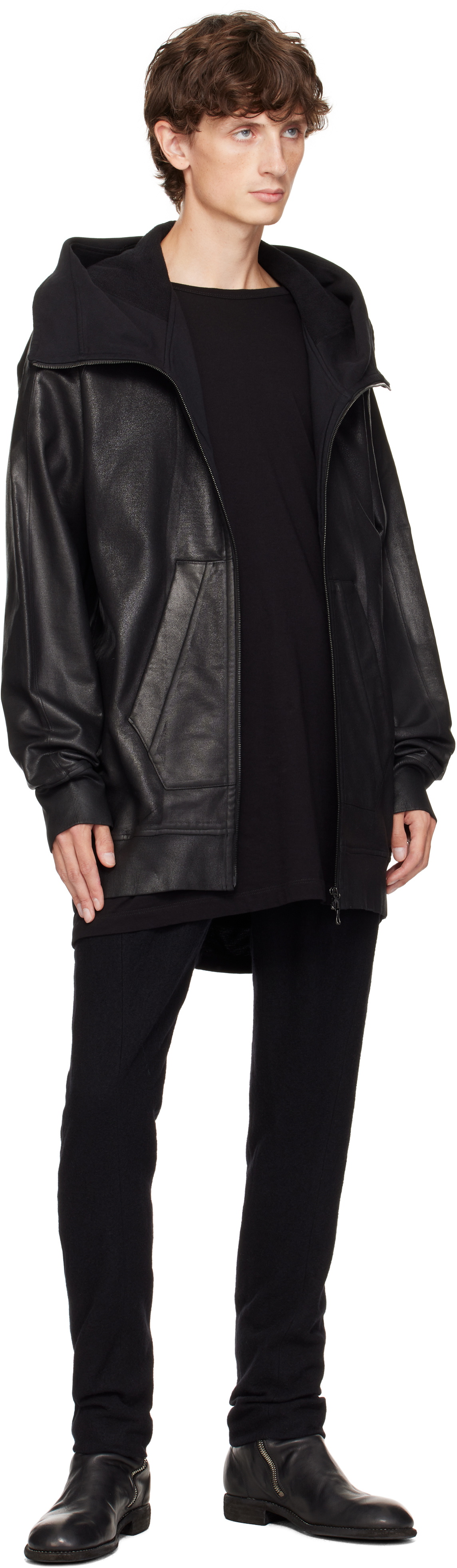 Julius Black Coated Hooded Jacket