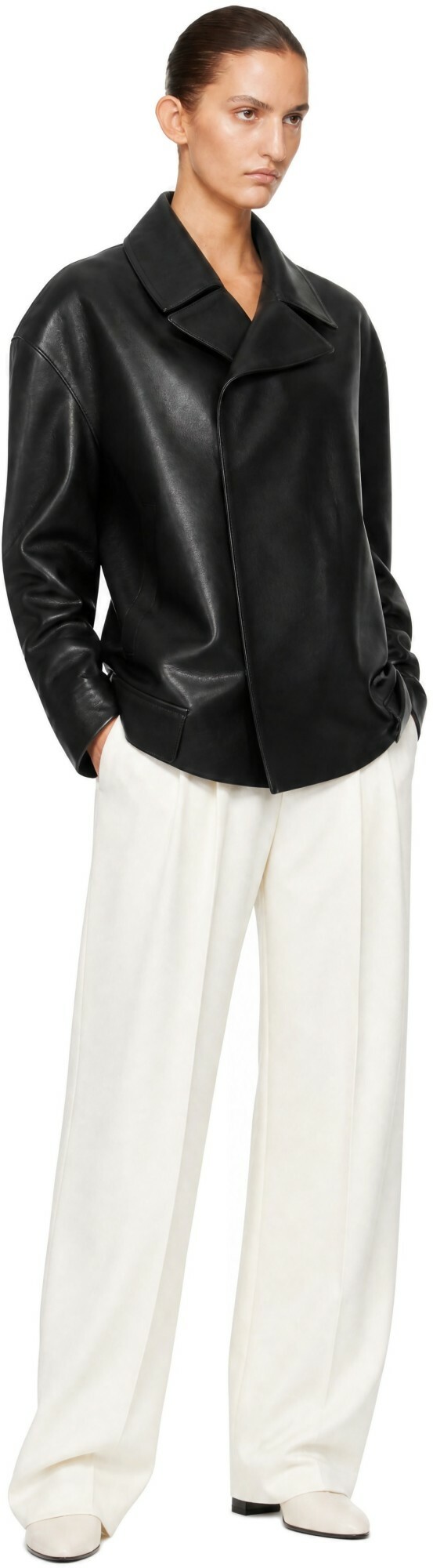 Victoria Beckham Black Leather Pea Coat