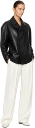 Victoria Beckham Black Leather Pea Coat
