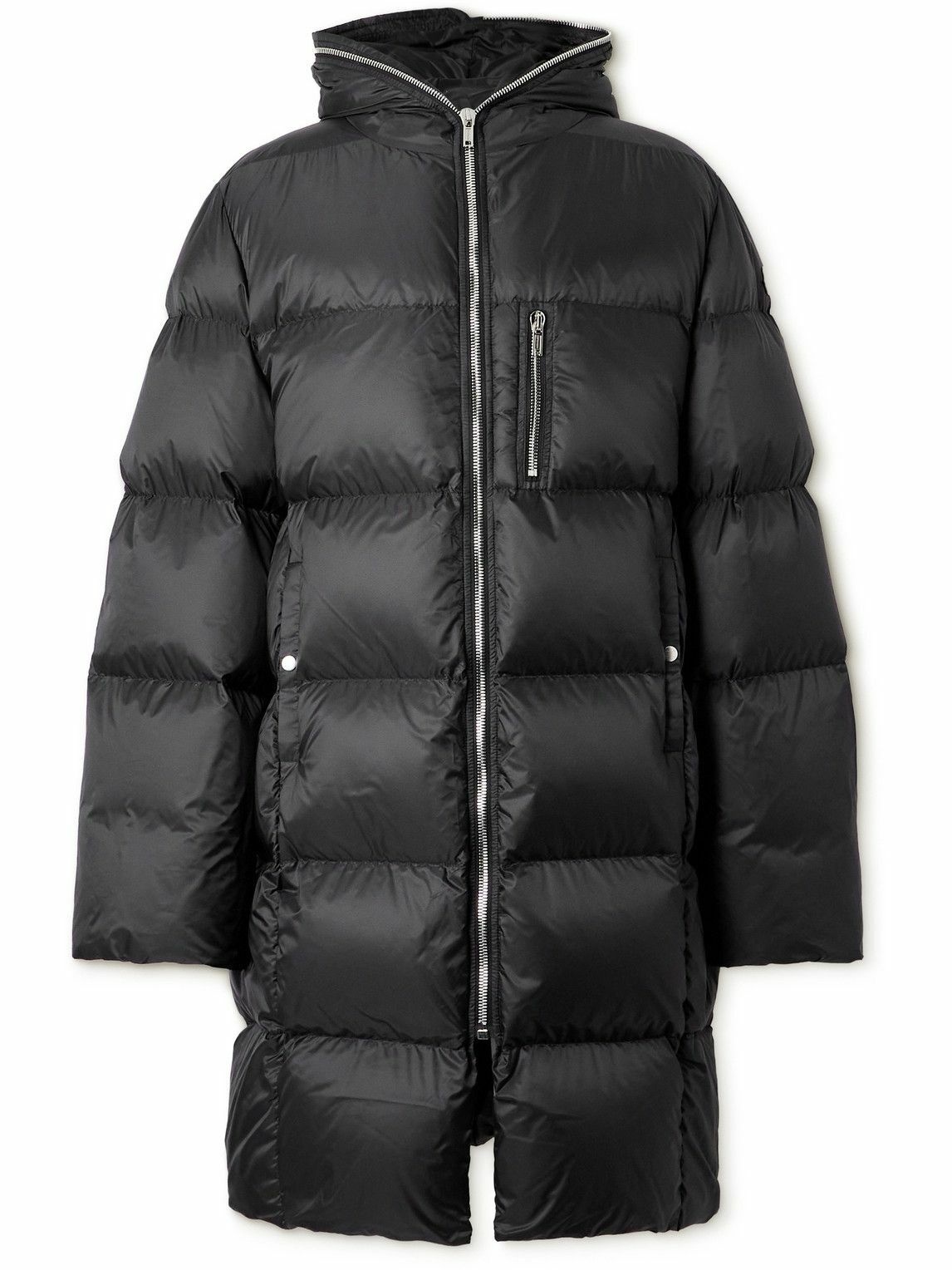 Photo: Rick Owens - Moncler Logo-Appliquéd Quilted Shell Hooded Down Coat - Black