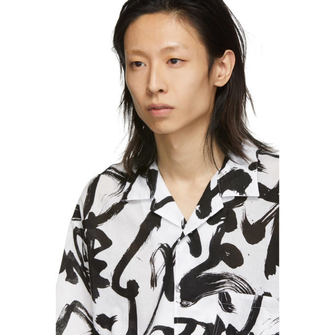 Kozaburo White and Black Caligracamo Boxy-Fit Shirt Kozaburo