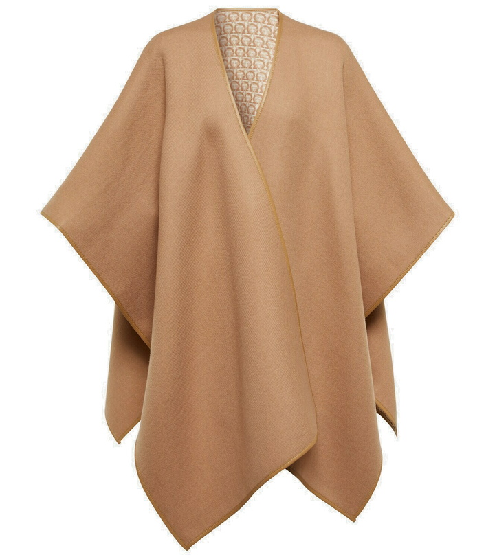 Photo: Ferragamo - Leather-trimmed wool poncho