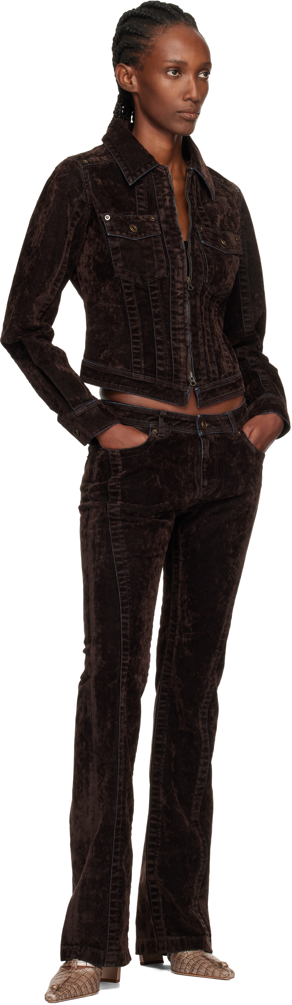 KNWLS Brown Flock Denim Jacket