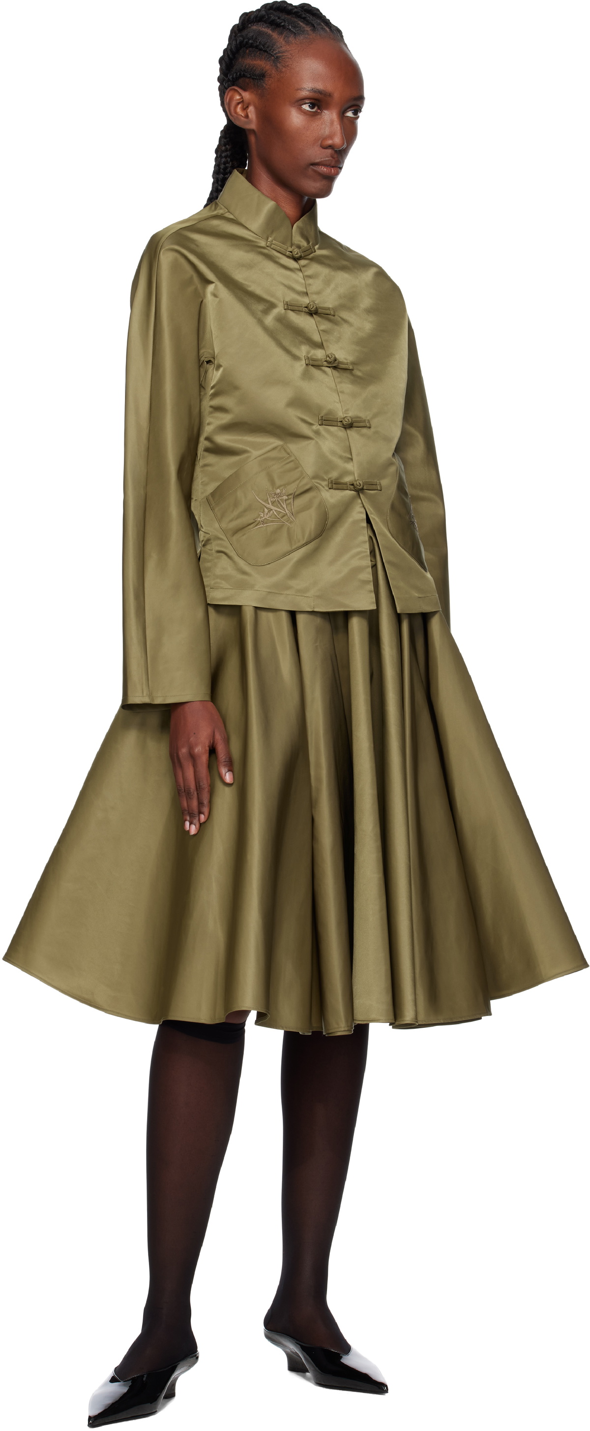 AO Yes Khaki Circular Midi Skirt