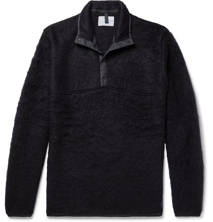 Photo: nanamica - Shell-Trimmed Mohair-Blend Half-Placket Sweater - Blue