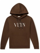 Valentino - Logo-Embroidered Cotton-Blend Jersey Hoodie - Brown