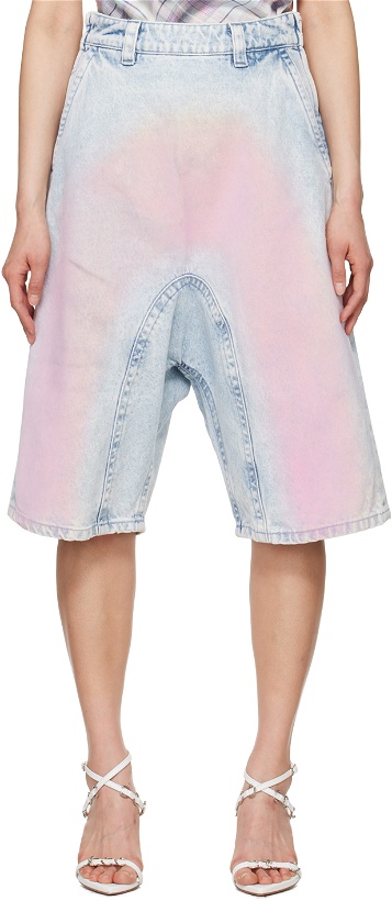 Photo: Y/Project Blue & Pink Souffle Denim Shorts