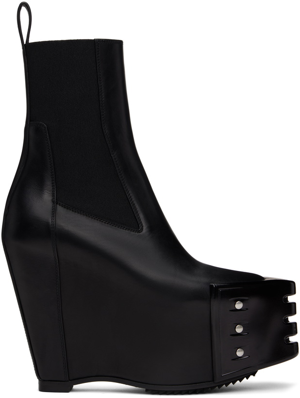 Photo: Rick Owens Black Hollywood Grilled Wedge Beatle Chelsea Boots