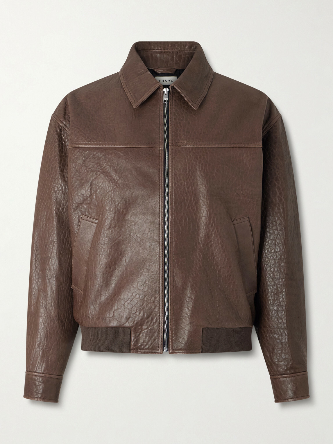 FRAME - Textured-Leather Bomber Jacket - Brown