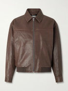 FRAME - Textured-Leather Bomber Jacket - Brown