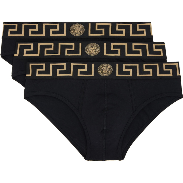 Photo: Versace Three-Pack Black Jersey Briefs