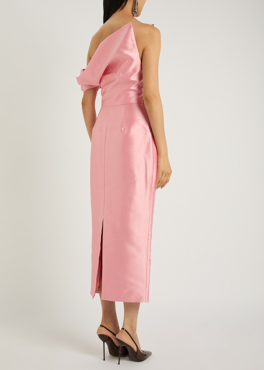 Solace London Ellison One-shoulder Faille Midi Dress Light Pink