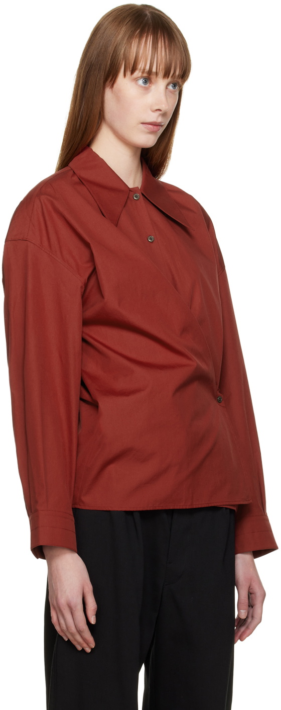 Lemaire Twisted Front Cotton-poplin Shirt In Burgundy | ModeSens