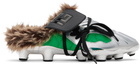 BALMAIN Silver & Green Half Time Faux Fur-Lined Mule Slip-on Loafers
