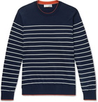 Brunello Cucinelli - Contrast-Tipped Striped Cotton Sweater - Blue