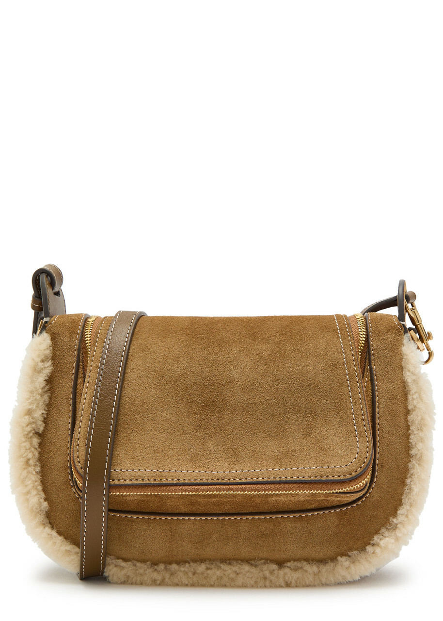 Anya Hindmarch Vere Small Shearling-trimmed Suede Cross-body bag - Brown - One Size
