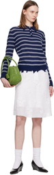 SHUSHU/TONG Navy & White Striped Long-Sleeve Knit Polo