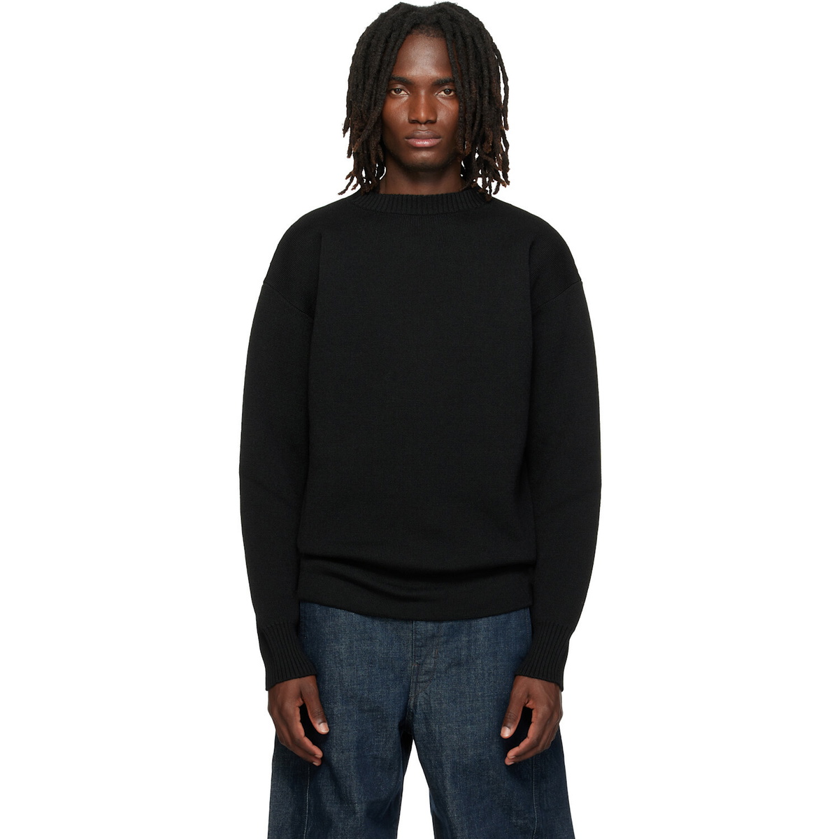 LEMAIRE Black Boat-Neck Double-Face Virgin Wool Sweater