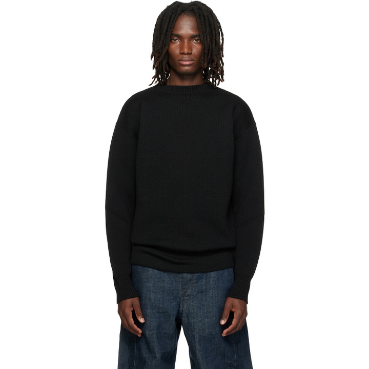 Photo: LEMAIRE Black Boat-Neck Double-Face Virgin Wool Sweater