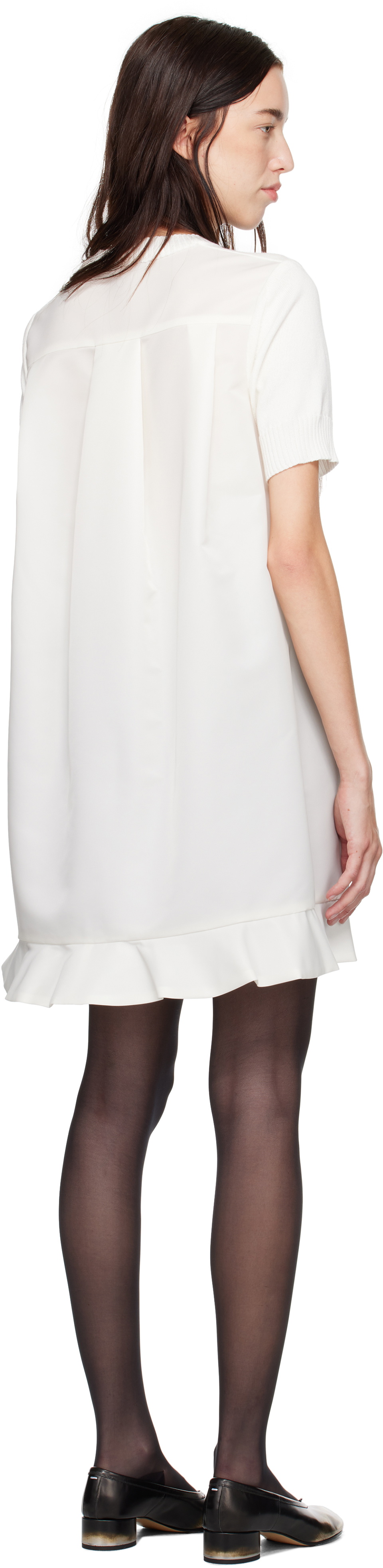 sacai Off-White Nylon Twill & Knit Minidress Sacai