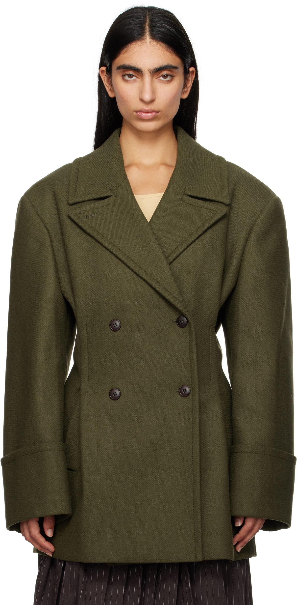 REMAIN Birger Christensen Green Pleats Peacoat