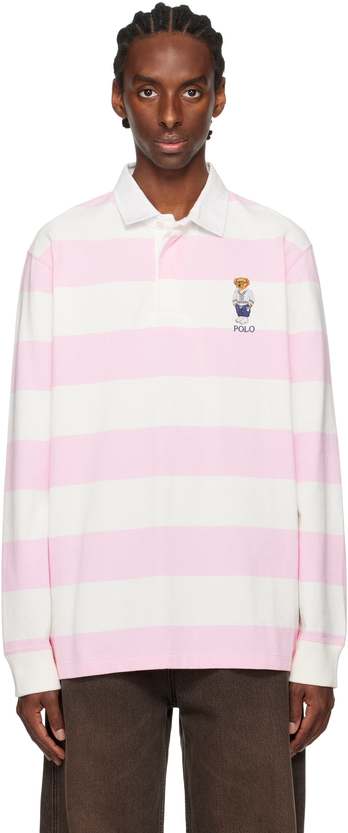 Polo Ralph Lauren Pink & White Classic Fit Polo Bear Jersey Rugby