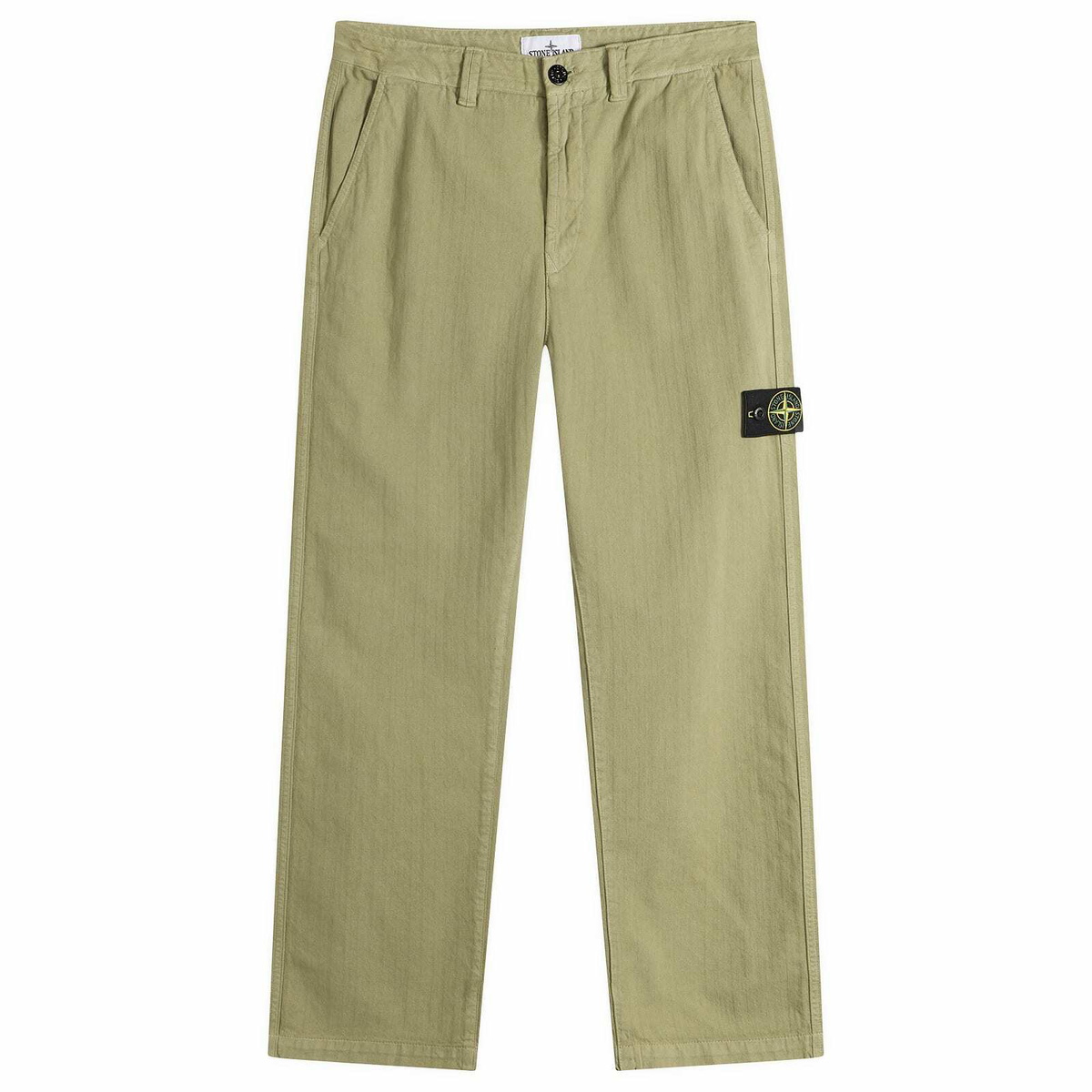 Stone Island Men's Cotton Herringbone Trousers in Laurel Green
