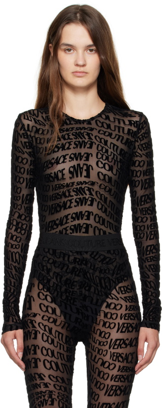 Photo: Versace Jeans Couture Black Tulle Flock Liquify Bodysuit