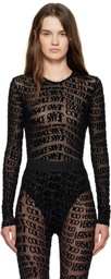 Versace Jeans Couture Black Tulle Flock Liquify Bodysuit