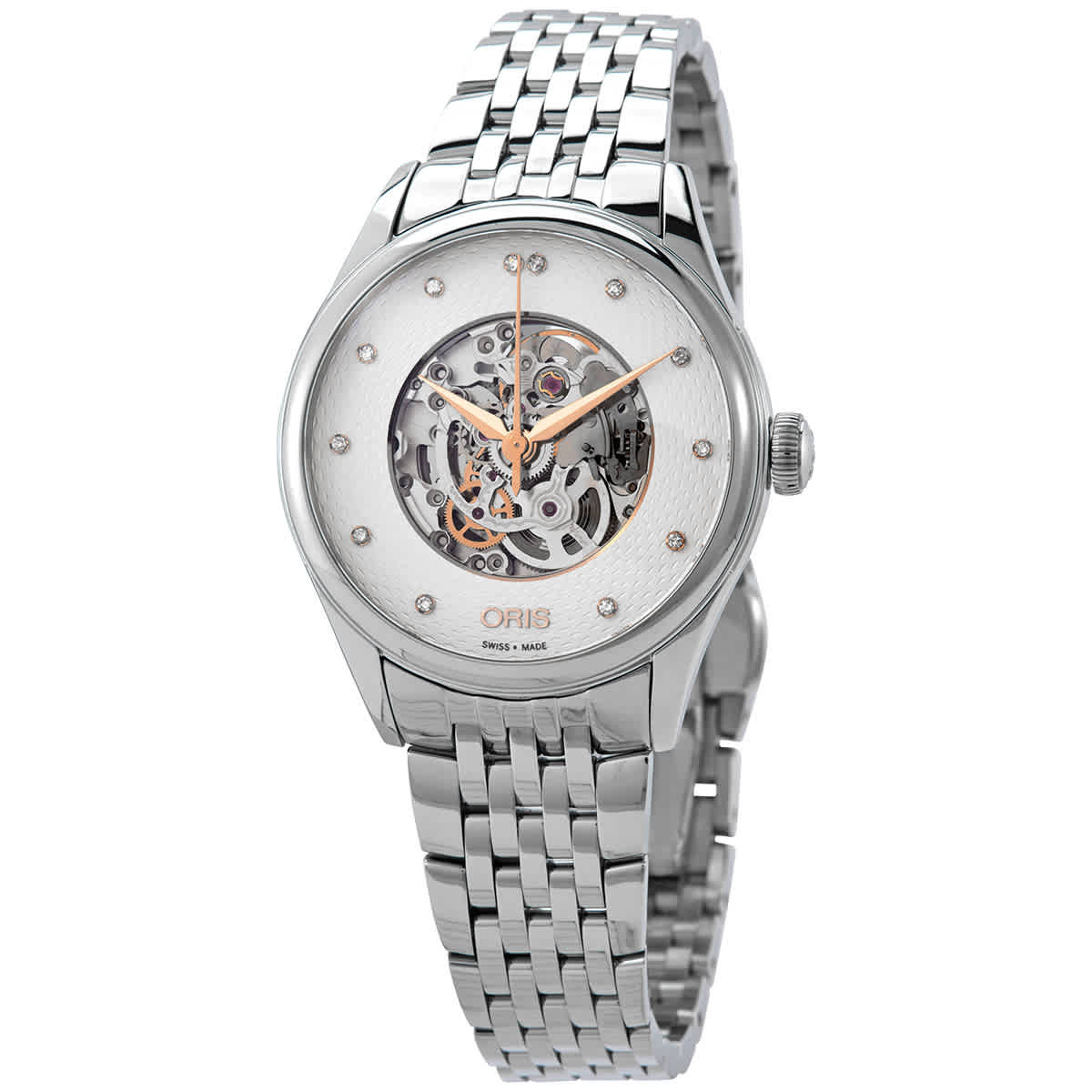Oris Artelier Automatic Diamond Silver Skeleto Ladies Watch 01 560 7724 4031-07 8 17 79