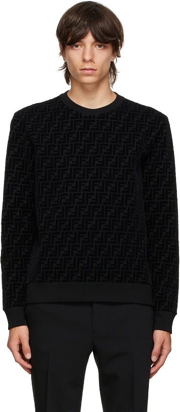 Photo: Fendi Black Piqué 'Forever Fendi' Sweatshirt