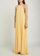 Delos Luna Draped Silk-georgette Maxi Dress Gold