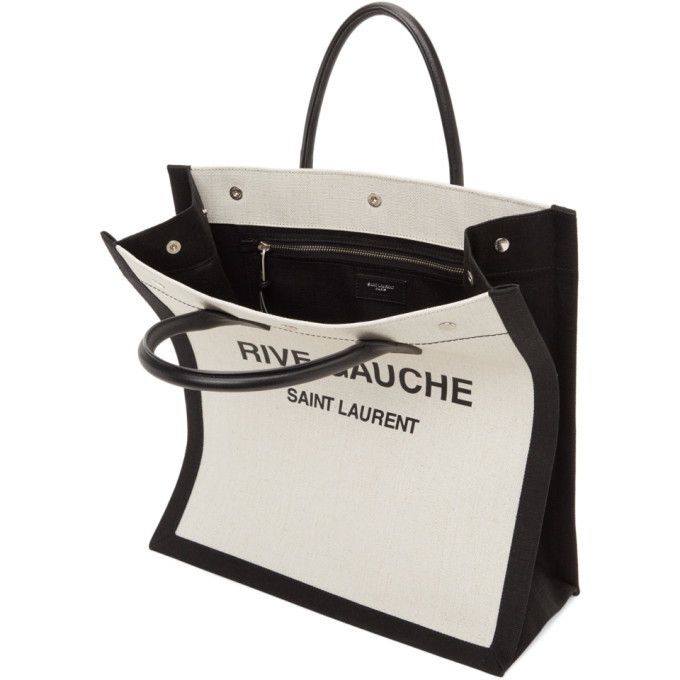 Saint Laurent Rive Gauche North/South Tote White Linen/Black in