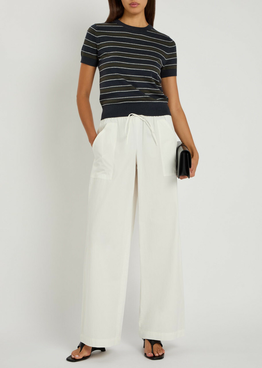 Vince Double-waist Drawstring Wide-leg Cotton Trousers Off White