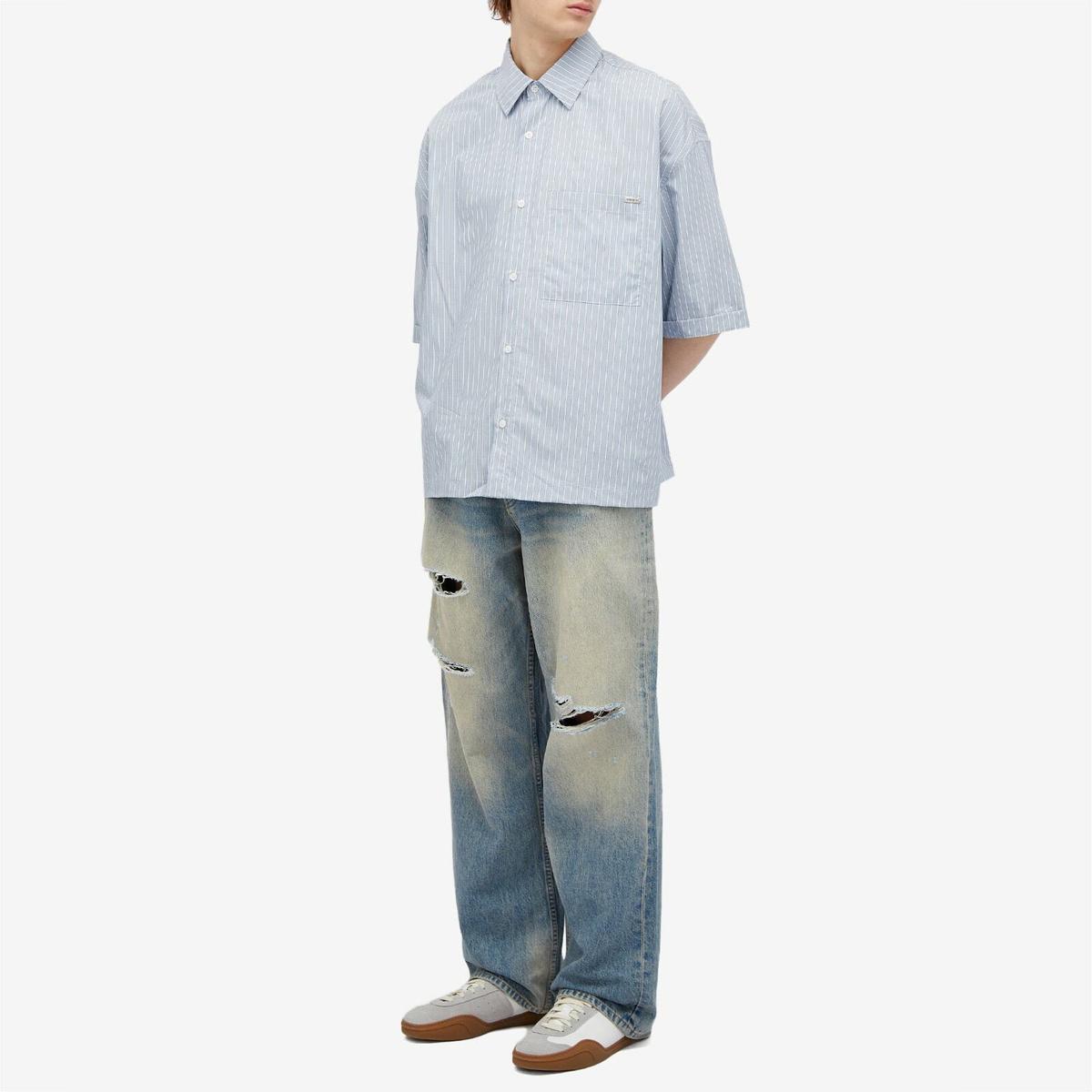 Nahmias Men's Distressed Baggy Jeans in Light Wash