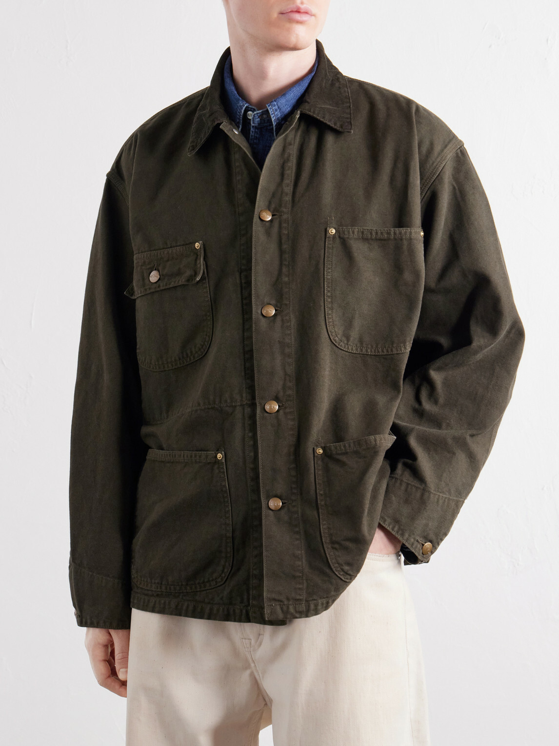 OrSlow - Corduroy-Trimmed Cotton-Drill Jacket - Green