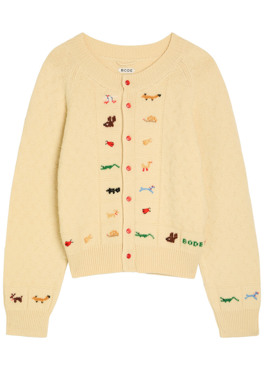 Bode Zoologist Embroidered Merino Wool-blend Cardigan Cream