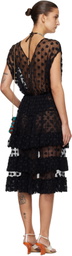 Dries Van Noten Black Ruffled Mesh Midi Dress