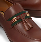 Gucci - Paride Webbing-Trimmed Tasselled Leather Loafers - Brown