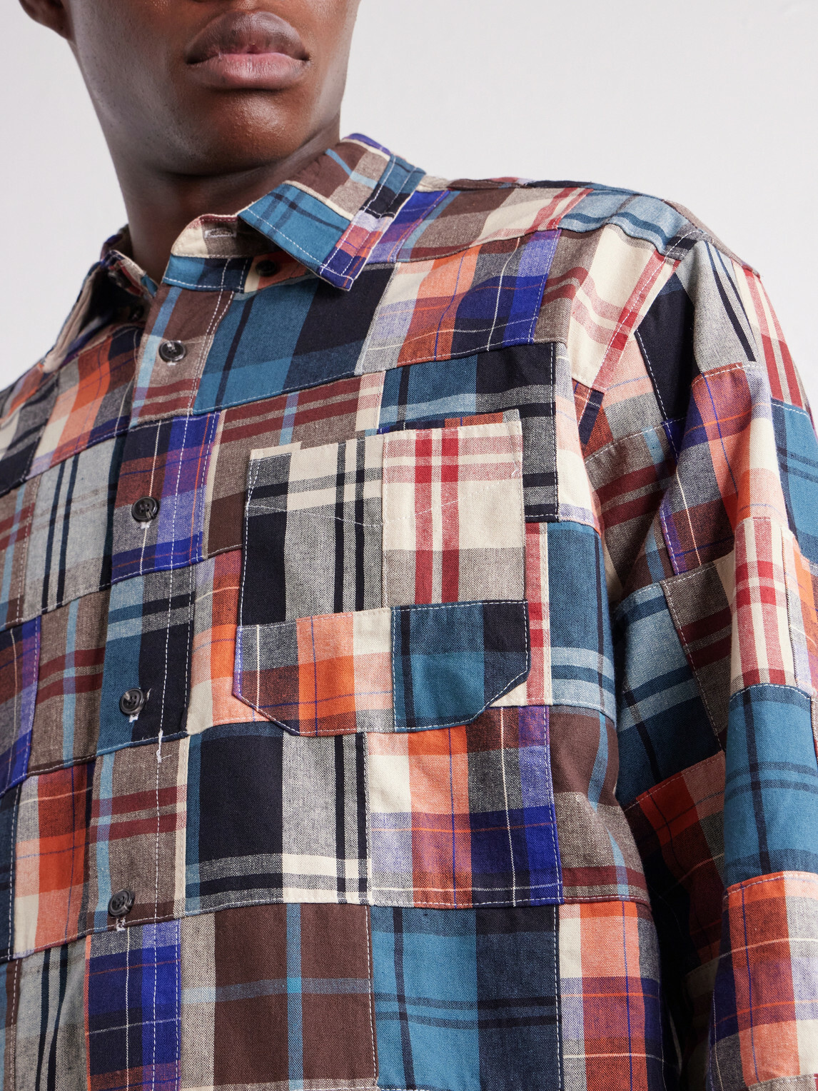FrizmWORKS - Patchwork Checked Cotton Shirt - Multi